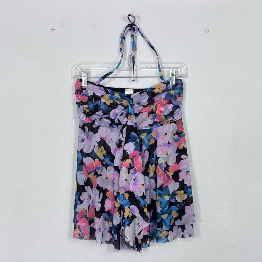 VENUS | Women’s Floral Swim Dress Swimsuit Tankini Bandeau Black and Purple Mesh
